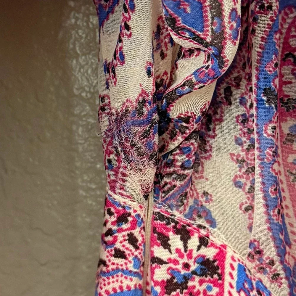 Free People Dress Size 4 Pink Purple Mirage Paisley Maxi Boho Tassel Empire